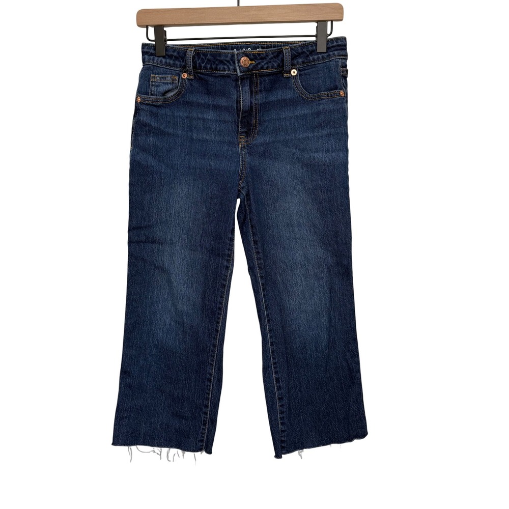 Cat & Jack Girls‎ Wide Leg Dark Wash Stretch Jeans Raw Hem Size 12 Adjustable